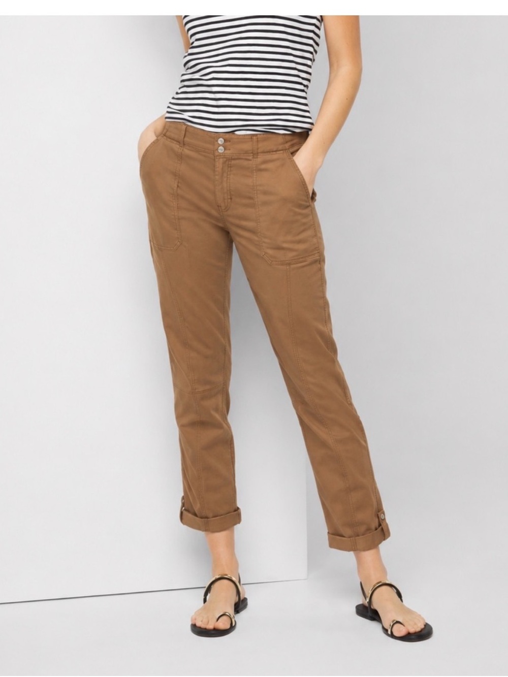 White House Black Market Mid-Rise Crop Pants in Caramel Brown Size 10 - Picture 1 of 8